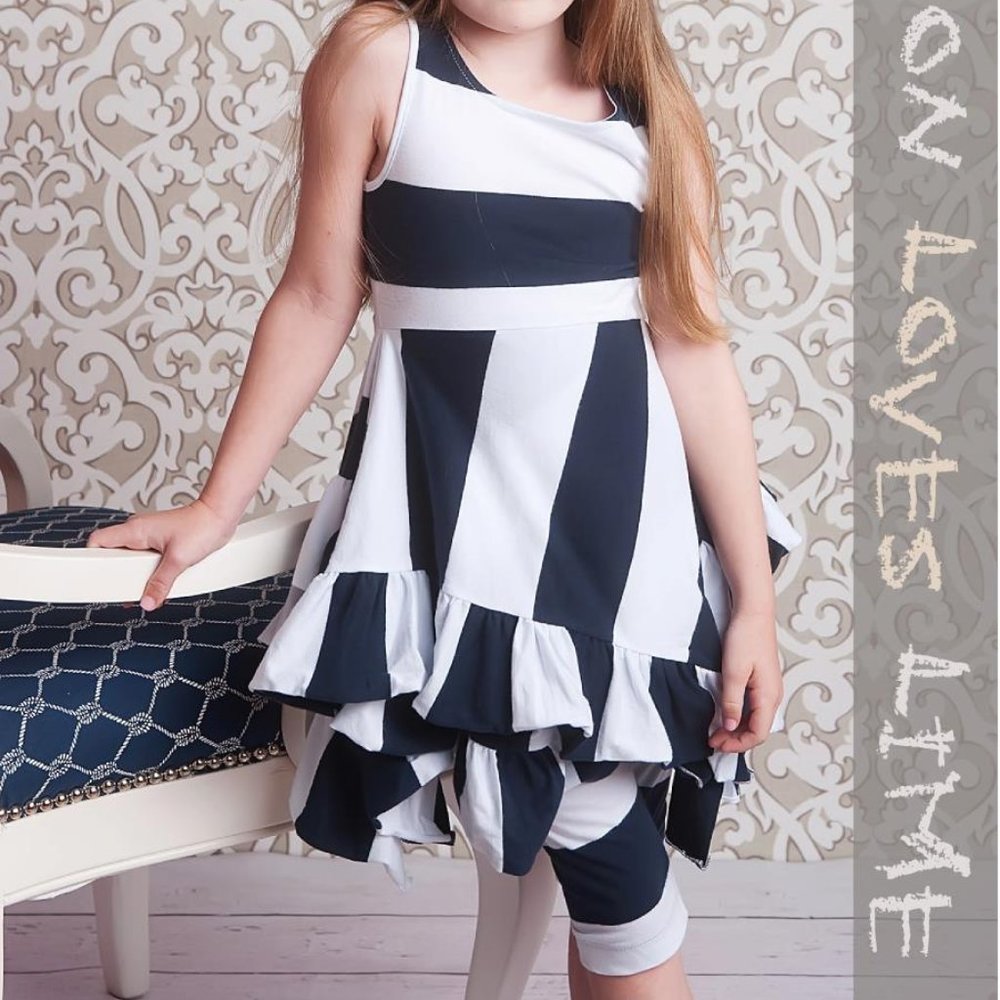 LEMON LOVES LIME Ruffle Tunic Dress Capri Leggings Set Navy Stripe Sz 6